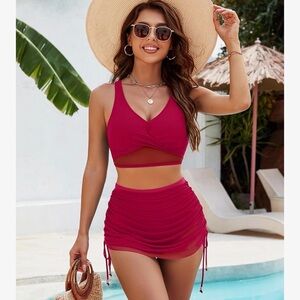 Chic Ruched Bikini Set in Vibrant Pink